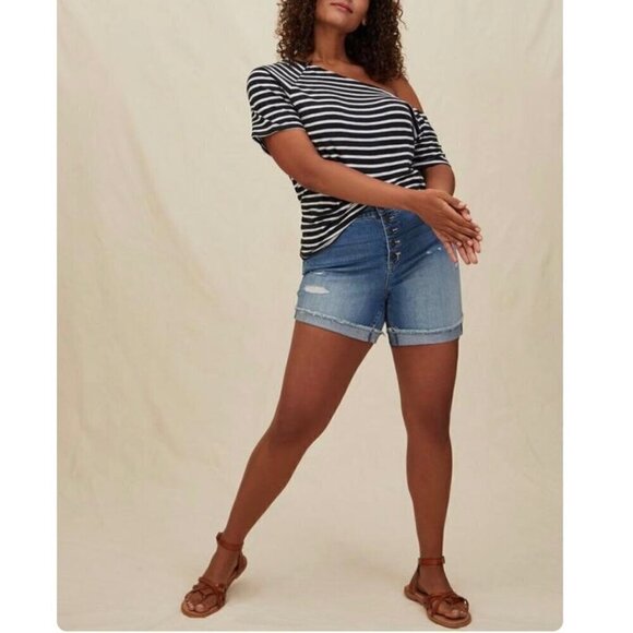 Torrid Denim Vintage Stretch High Rise Jean Shorts Distressed Blue Plus Size 24 - Picture 11 of 11